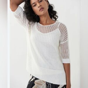 JOSEPH RIBKOFF Open-Knit Mesh Pullover Sweater Ivory Size Small